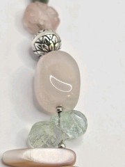Vintage Barse Sterling 24 Inch And Gemstone Beaded Necklace Rose Quarts MOP Gem