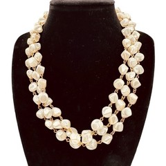 Vintage Freirich 52″ Lucite (?) Faux Baroque Pearl Necklace Gold Tone Signed