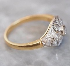 Art Deco Style Round Cut Lab Created Diamond 14K Yellow Gold FN Engagement Ring