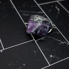 Vintage Pendant Raw Purple Stone with Silver Tone Accent – No Chain Included