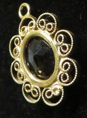 Vintage Smoky Quartz Gold Tone Filigree Pendant 7/8″ Fashion Unmarked Charm Nice