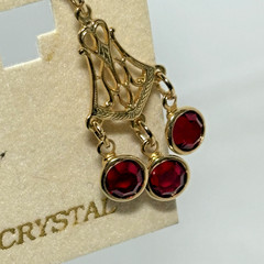 NOS Red Bezel Austrian Crystal Chandelier Earrings Pierced Post Dangle VTG 2.25″