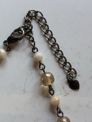 Art Glass Champagne Iridescent Beaded Station Teardrop Y Necklace Vintage 70s