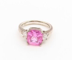 925 Sterling Silver Vintage Ring Classic Pink & White Topaz Band Sz 7 RG36851