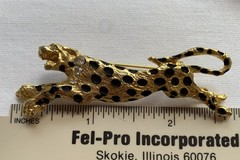Running Gold tone and Black Cheetah Brooch Statement Piece