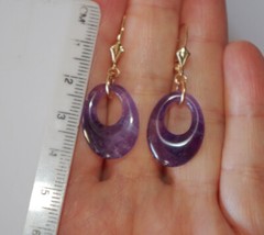 Quality 14K Genuine African Amethyst Semi Roud Oval Hoop Leverback Earrings