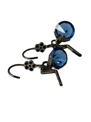 Blue Stimulated Sapphire Sterling Silver Earrings Faceted Crystal Unmarked VTG