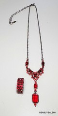 VINTAGE SIGNED VCLM RED RHINESTONE 16″ NECKLACE AND RING Beautiful Condition!
