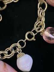 Vintage Unsigned Gold Tone Pink Art Glass Charm Horse Fob Bracelet 1960’s