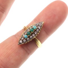 Victorian 18k Solid Yellow Gold Natural Turquoise and White Paste Ring Size 8