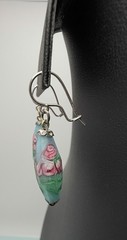 Vintage Sterling Silver Art Glass Floral Rose Dangle Earrings Venetian Style