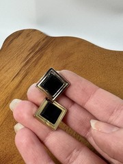 Vintage Cufflinks Square Gold-tone W/ Black Inlay Bullet Back Mens