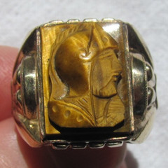 Vintage Carved Tiger’s Eye Roman Soldier Warrior Cameo 12K GF Ring Size 11