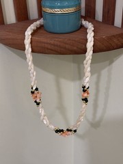 Vintage Cream Color Beaded Necklace With Coral Green And Gold