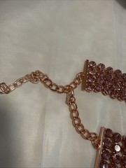 Pink Rhinestone Vee Statement Necklace Rose Gold Tone 18”