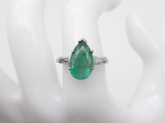 Vintage 1940s $9000 5.30ct Pear Cut Natural Emerald Diamond Platinum Ring 6g