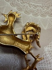 Vintage Erwin Pearl Morning Glory Rooster Chicken Pin Brooch Brown Enamel