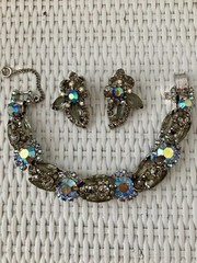 DAZZLING! JULIANA Smoky Gray Rhinestone Navette AB Headlight Bracelet Earrings!!