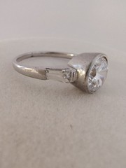 Sterling Silver Bezel Set Round CZ Tapered Baguette Solitaire Ring Size 8.75 925