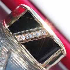 14k yellow gold ring 0.16ct diamond onyx size 8.5 vintage handmade 9.8gr N2303
