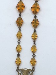 ANTIQUE ART DECO/NOUVEAU CZECH CITRINE GLASS PENDANT W/CRYSTAL CHAIN-ENAMELED