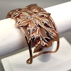 Vintage Wide Cuff Bracelet Leaf Rose Gold Tone BBJ JTV 8″