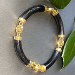 Vintage Jade Bracelet Estate Fine Jewelry Pre-Owned Black Pierced Shou 7″