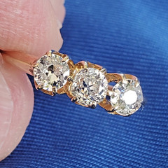 Original EARTH MINED DIAMOND 3 stone Deco Anniversary Wedding Ring Antique Band