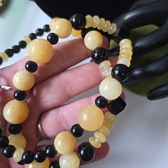 Vintage Black Onyx Yellow Quartz Beads Necklace 22″ L