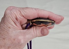 Vtg Large Iris Flowers on Purple Enamel Cloissone Pendant/Cord Necklace 26 in