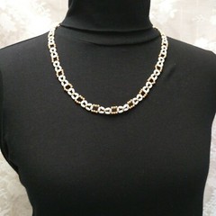 Vintage Gold and White Beaded Geometric Rectangle Filigree Box Clasp Necklace