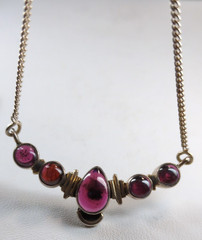 Vintage Sterling Silver Purple Rhodolite Grape Garnet Cabochon Necklace 18″ Bali