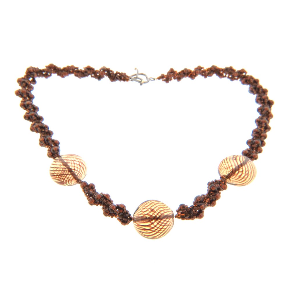 Vintage Glass Bead Toggle Necklace Strand Brown .75×19″