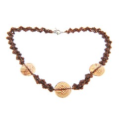 Vintage Glass Bead Toggle Necklace Strand Brown .75×19″