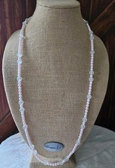 Monet Pink Faux Pearl 5.7mm & Translucent 9.7mm Bead Necklace 36″ Signed Vtg