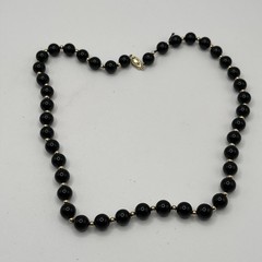 Vintage Black Onyx Beaded Necklace 14k Gold Clasp 18” As Is Restring