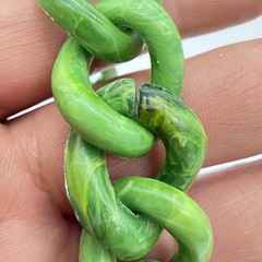 Vtg Marbled Celluloid Link Necklace Faux Green Jade Fancy Clasp