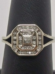 Art Deco Round Lab-Created Diamond Cluster Engagement 14K White Gold Finish Ring