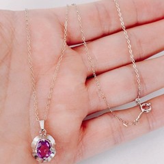 VTG Signed HMS Sterling Silver Necklace and Amethyst Pendant in Box 1970s 1980s