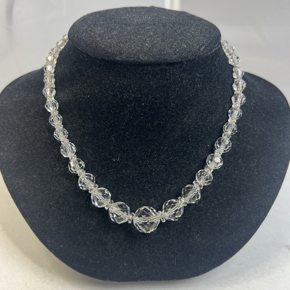 Vintage Art Deco Era Faceted Rock Crystal Strung on Silver Tone Chain Necklace