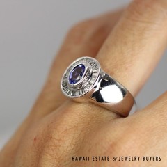 2.25ctw Tanzanite and 1ctw Baguette Diamonds 14K White Gold Ring Size 7.5