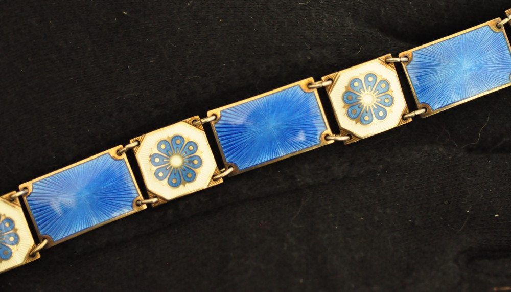 STUNNING! David Andersen Norway Sterling Silver Guilloché Enamel Bracelet @ $465