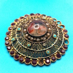 Israel Gilt Silver 935 Filigree Missing Stones Brooch Pendant Vintage
