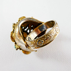 Vintage Rhinestone Cocktail Ring Adjustable Size 6 Faux Turquoise Amethyst Retro