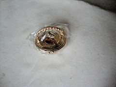 VTG HANDMADE NATURAL LACQUERED SEASHELL GOLD PLATED HINGED DRESS/SCARF CLIP