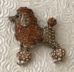 Poodle w/ crystals silver tone metal vintage style brooch / pendant