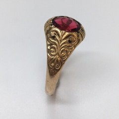Vintage Antique Victorian Garnet Ring 10K Yellow Gold Hallmarked Size 11.25
