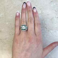 Art Deco Style Round Lab Created Diamond Emerald 14K White Gold FN Wedding Ring