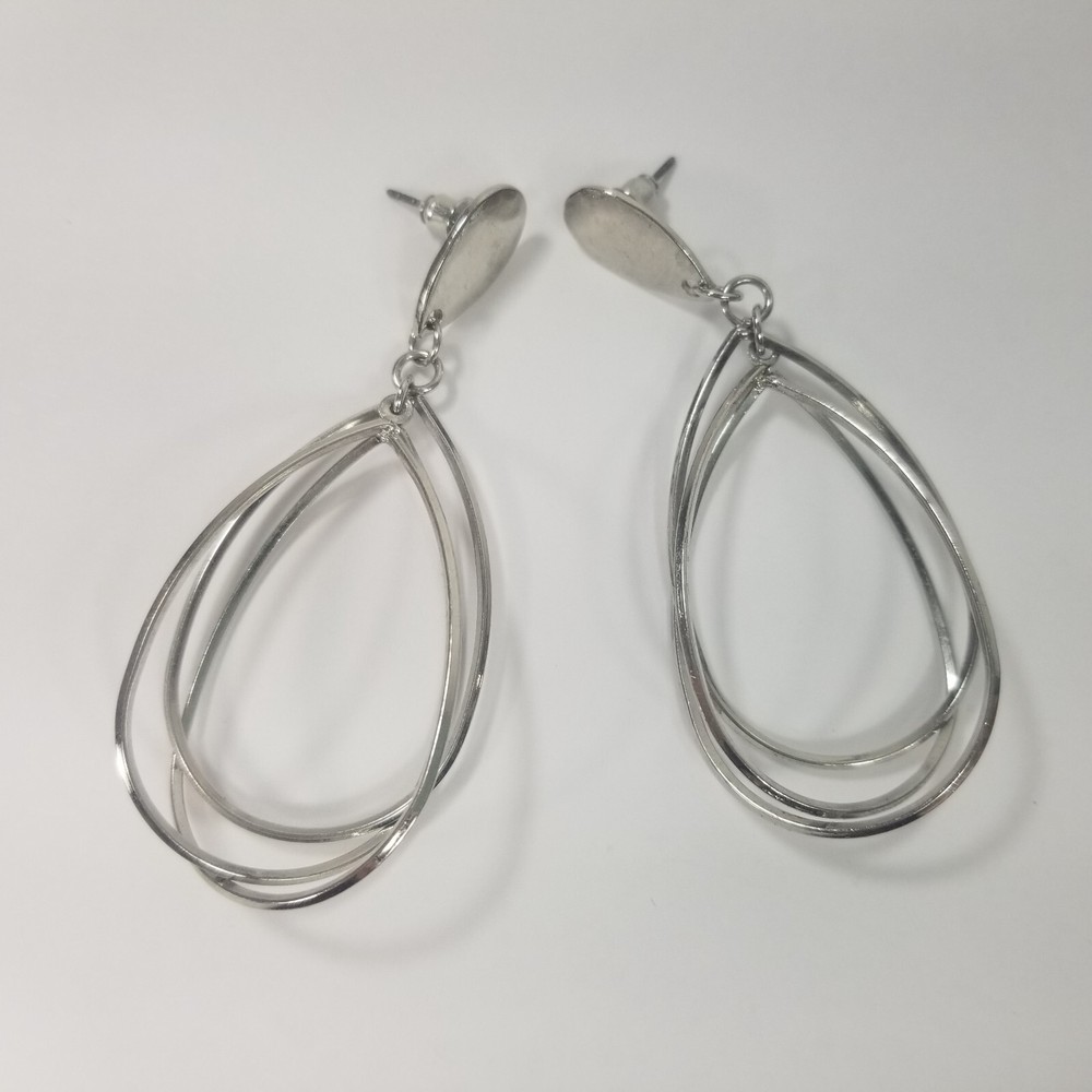 Cage Silver Tone Hoops Dangle Earrings Large 2.5″