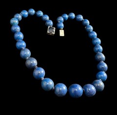 Necklace Lapis Lazuli Hand Knotted Beaded Sterling Silver Clasp Vintage 15.5 in